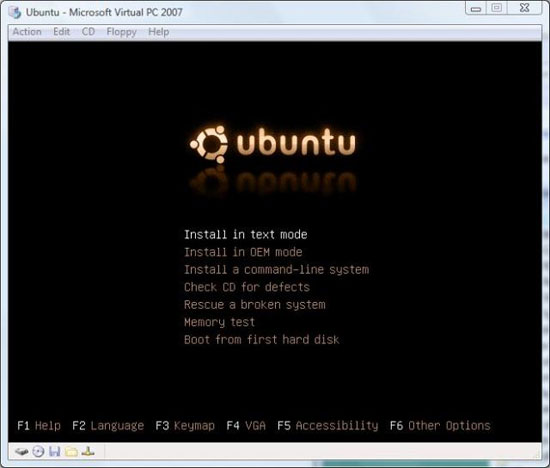 Virtual PC 2007 - ��������� Ubuntu