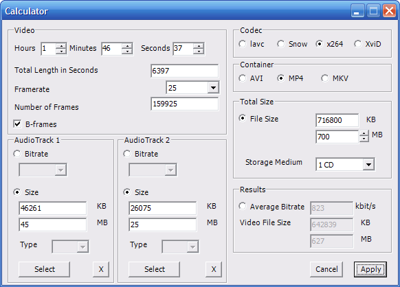 Bitrate Calculator