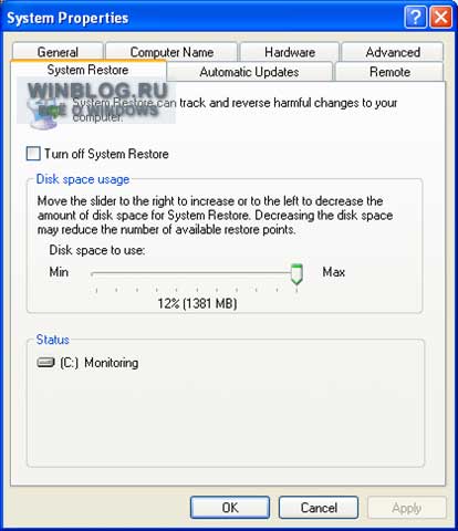 ������� ������� ������������ ���������� Windows XP ��� ������ ������� �������������� �������